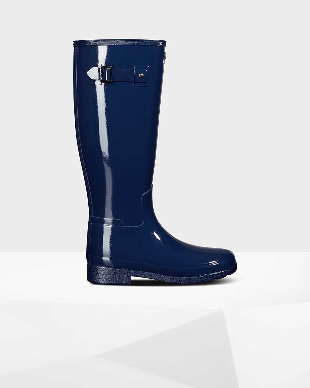 Botas De Agua Mujer - Hunter Original Refined Tall Gloss Azules - PWDYJV-569 - Azules